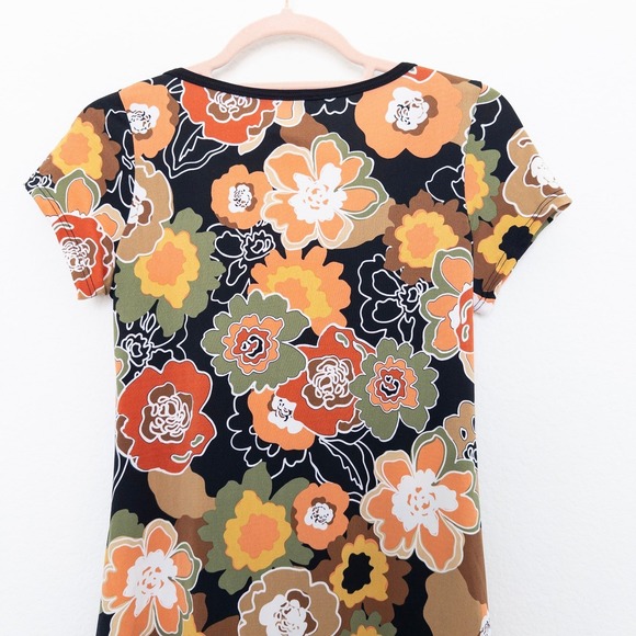 VTG Y2K Womens Babydoll Top Size M Petite Black Orange Floral Retro Indie Boho - Picture 7 of 7